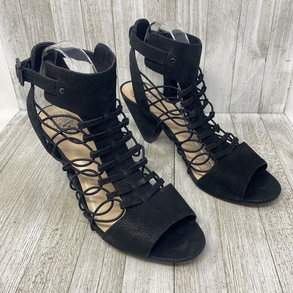 Vince Camuto Women's Evel Heel Sandal 13M Black Leather Caged Ankle Bootie
